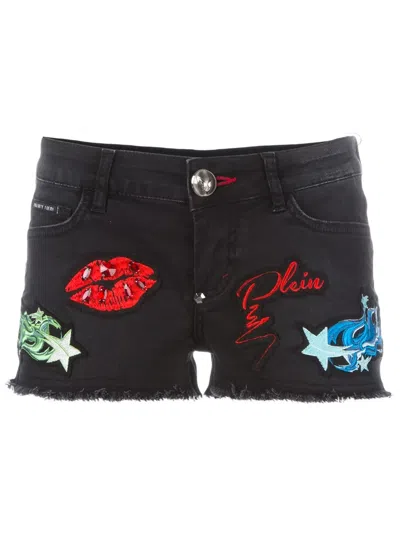 Philipp Plein Achillia Denim Shorts In Black