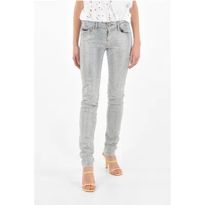 Philipp Plein All-over Crystals Slim Fit Jeans In Gray