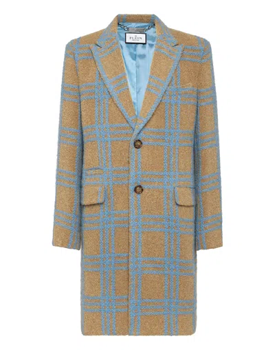 Philipp Plein Alpaca Wool Long Coat In Multi