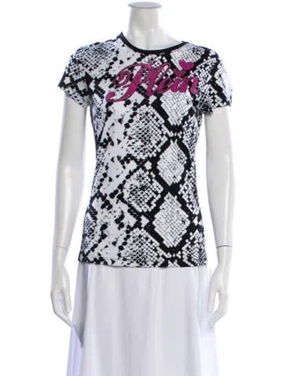 Pre-owned Philipp Plein Animal Print Crew Neck T-shirt In White