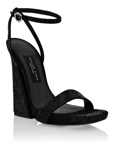 Philipp Plein Ankle Strap Suede Sandals In Black