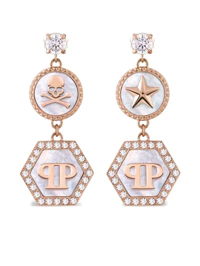 Philipp Plein Appliqué Drop Earrings In Pink