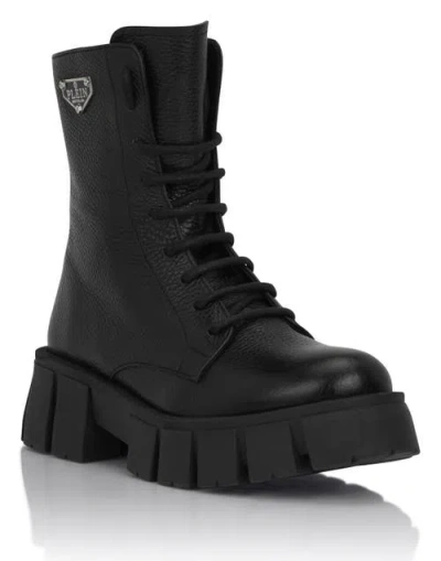 Philipp Plein Army Boots Triangle Logo Women In Black