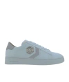 Philipp Plein Low Top Leather Sneakers With Side Stripe In Blue