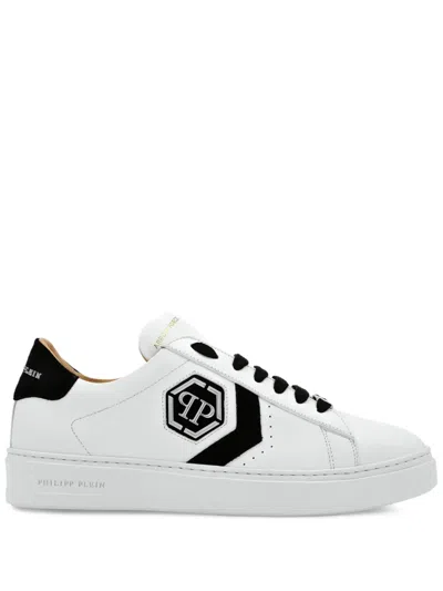 Philipp Plein Low-top Leather Arrow Force Sneakers In White And Black