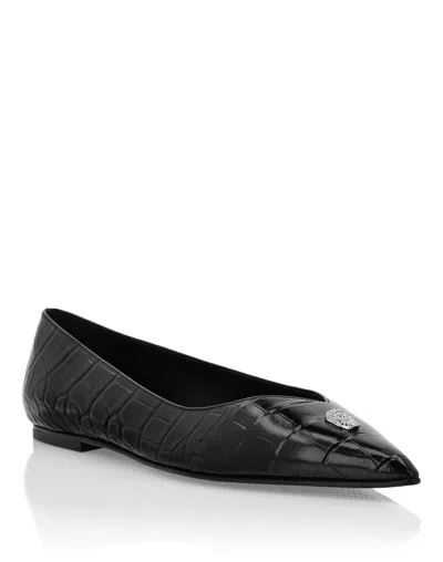 Philipp Plein Asymmetric Ballerina Flats Skull In Black