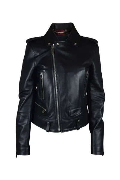 Philipp Plein Asymmetrical Black Leather Perfecto Jacket