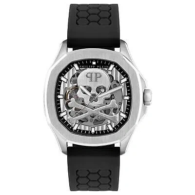 Pre-owned Philipp Plein Automatic Mens Wristwatch  Skeleton Pwraa0123 Silicone Black