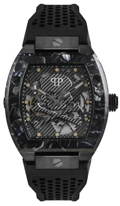 Pre-owned Philipp Plein Automatic Mens Wristwatch  The Skeleton Pwbaa0221 Silicone Black