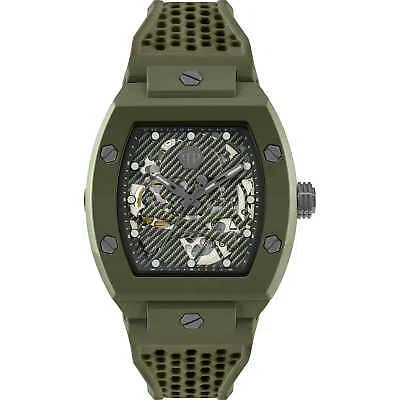 Pre-owned Philipp Plein Automatic Mens Wristwatch  The Skeleton Pwvba0223 Silicone Green