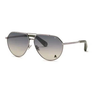 Philipp Plein Aviator Full Rim Sunglasses In Gray