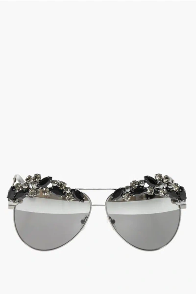 Philipp Plein Aviator Sunshine Sunglasses With Jewel In Gray