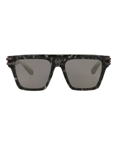 Pre-owned Philipp Plein Aviatorframe Acetate Sunglasses In Black Black Smoke (spp108v/56/721x)