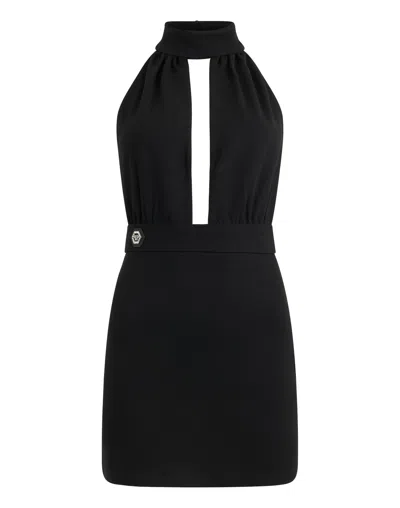 Philipp Plein Backless Mini Dress Fatale In Black