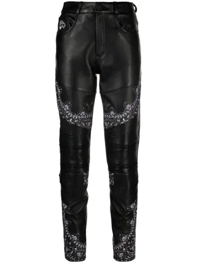 Philipp Plein Bandana-panelling Skinny Leather Trousers In Black