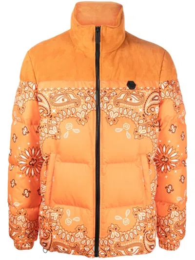 Philipp Plein Bandana-print Padded Jacket In Orange