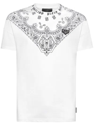 Philipp Plein T-shirt Mit Bandana-print In Weiss