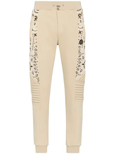 Philipp Plein Bandana-print Tapered Track Pants In Neutrals
