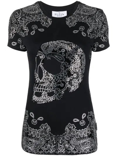 Philipp Plein Bandana Rhinestone-embellished T-shirt In Black