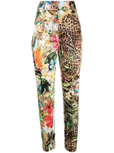 Philipp Plein Baroque Flowers High-waisted Trousers In Blue