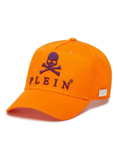Philipp Plein Baseball Cap Skull & Bones In Orange