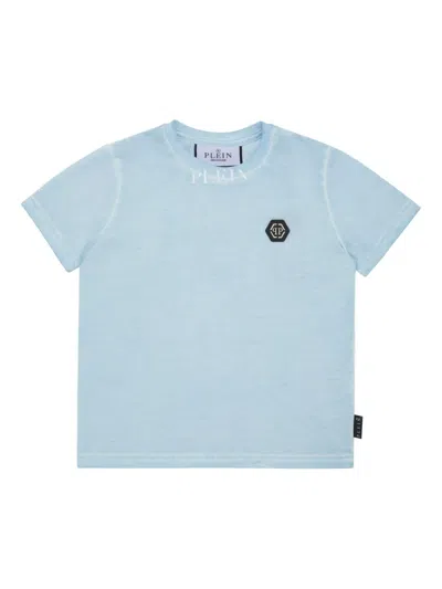 Philipp Plein Kids' Basic Plein Old Dye T-shirt In Blau
