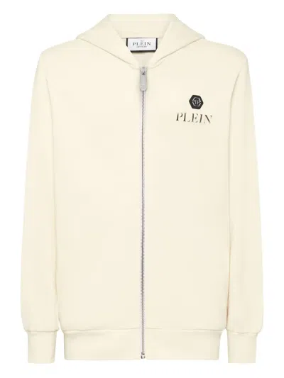 Philipp Plein Basic Plein Old Dye Zip-up Hoodie In White