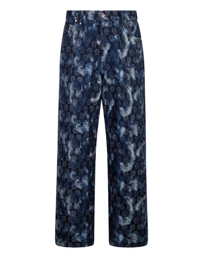 Philipp Plein Beach Boy Fit Jeans Jacquard Monogram In Blue