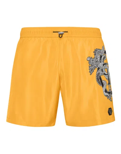 Philipp Plein Beachwear Short Trousers Dragon In Yellow