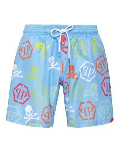 Philipp Plein Beachwear Trousers Skull And Plein In Blue