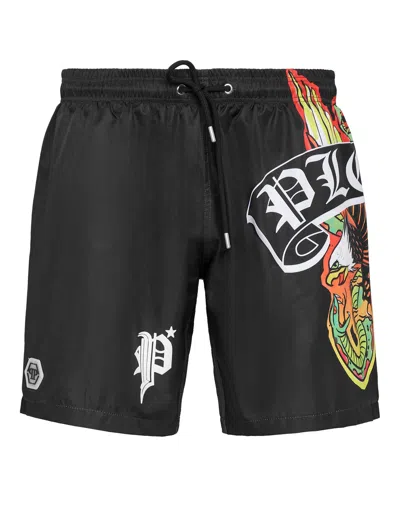 Philipp Plein Beachwear Trousers Tattoo Patches In Black