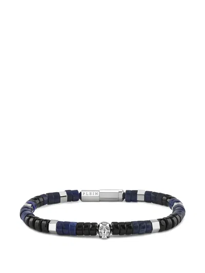 Philipp Plein Beaded Logo-detail Bracelet In Blue