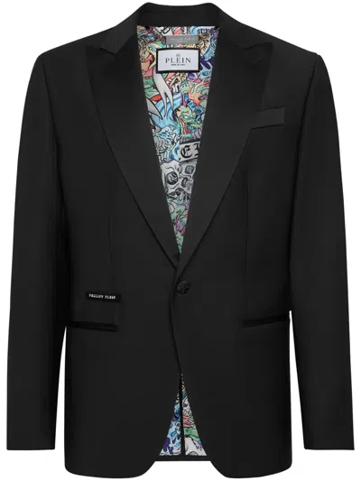 Philipp Plein Beaded Peak-lapel Blazer In Black
