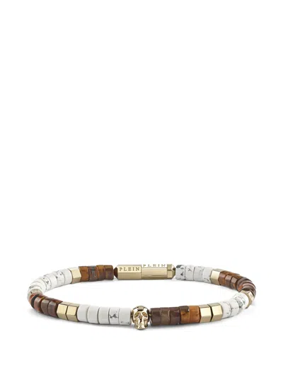 Philipp Plein Beaded Skull Bracelet In White