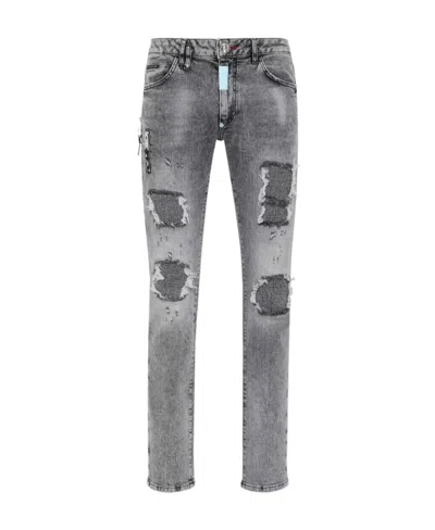 Philipp Plein Belt Loop Jeans In Gray