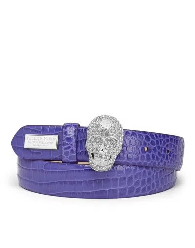 Philipp Plein Belt Skull Crystal In Purple