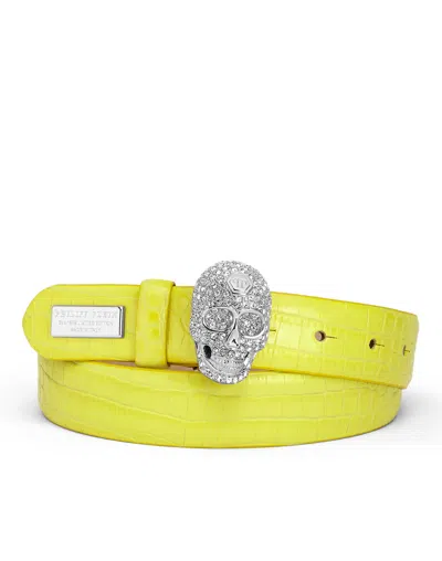 Philipp Plein Belt Skull Crystal In Yellow