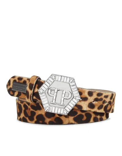 Philipp Plein Belt Stones Hexagon Leopard In Multi