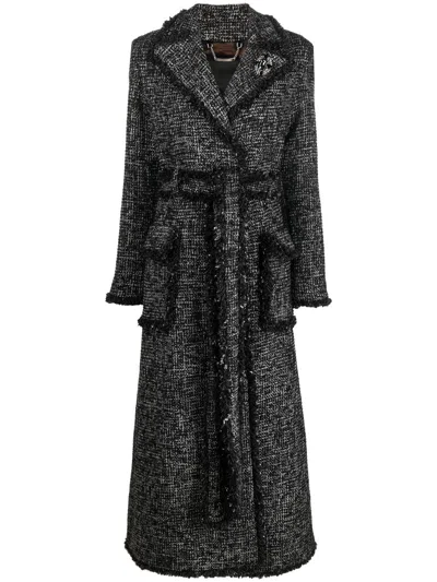 Philipp Plein Belted-waist Bouclé Coat In White
