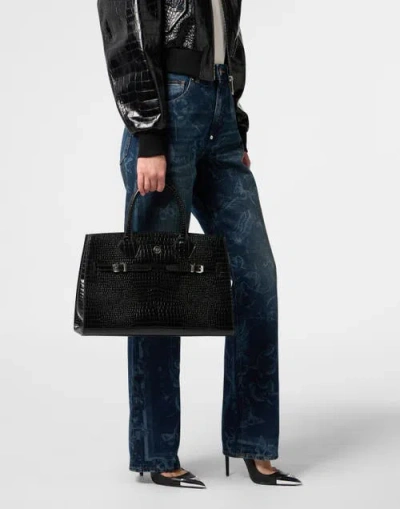 Philipp Plein Big Shopper Bag Cocco Women In Black
