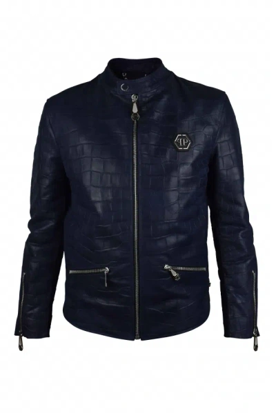 Philipp Plein Biker Jacket In Blue