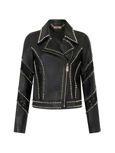 Philipp Plein Biker Jacket With Lace Inserts In Black