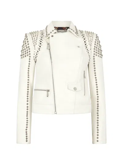 Philipp Plein Biker Lamb Leather Jacket In Multi
