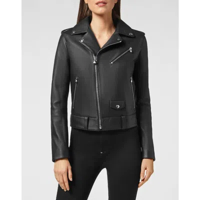 Philipp Plein Biker Leather Jacket Women In Black