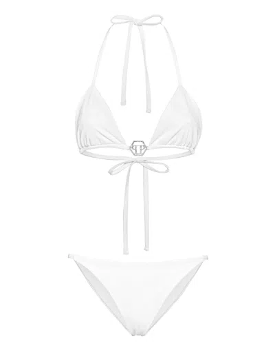 Philipp Plein Logo-plaque Triangle Bikini Set In White