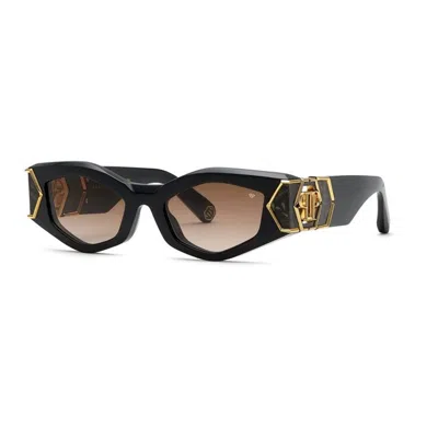 Philipp Plein Black Acetate+metal Sunglasses In Brown