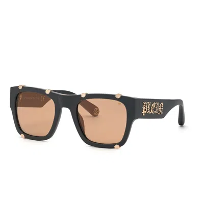Philipp Plein Black Acetate Sunglasses In Brown