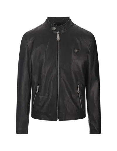 PHILIPP PLEIN BLACK BASIC LEATHER MOTO JACKET