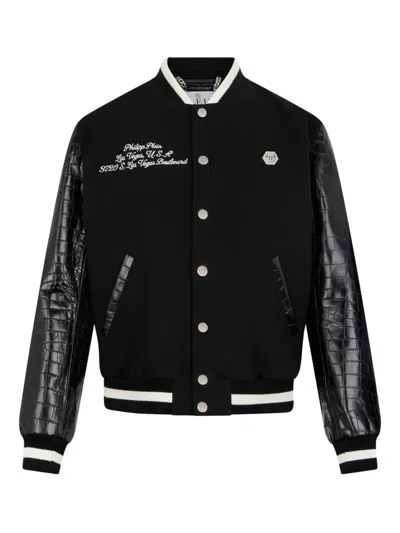 Philipp Plein Black Bomber Jacket In Blue