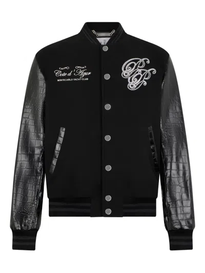 Philipp Plein Varsity Bomber Jacket Teddy Racer In Black